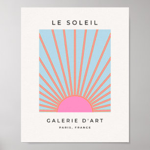 Le Soleil 02 Retro Zon Roze En Blauw Zonneschijn Poster