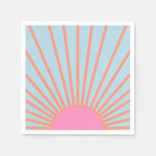 Le Soleil 02 Retro Zon Roze En Blauw Zonneschijn Servet