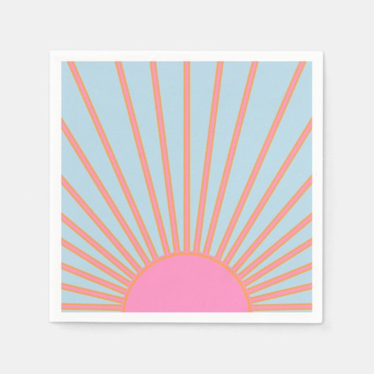 Le Soleil 02 Retro Zon Roze En Blauw Zonneschijn Servet (Voorkant)