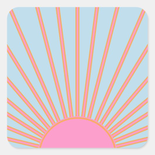 Le Soleil 02 Retro Zon Roze En Blauw Zonneschijn Vierkante Sticker (Voorkant)