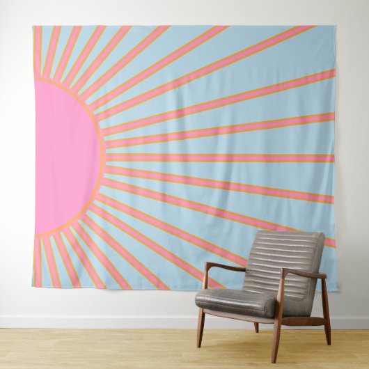 Le Soleil 02 Retro Zon Roze En Blauw Zonneschijn Wandkleed (In Situ (horizontaal))