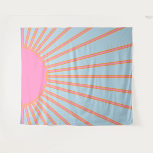 Le Soleil 02 Retro Zon Roze En Blauw Zonneschijn Wandkleed (Voorkant (horizontaal))