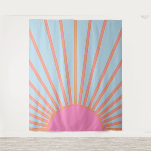 Le Soleil 02 Retro Zon Roze En Blauw Zonneschijn Wandkleed (Voorkant)