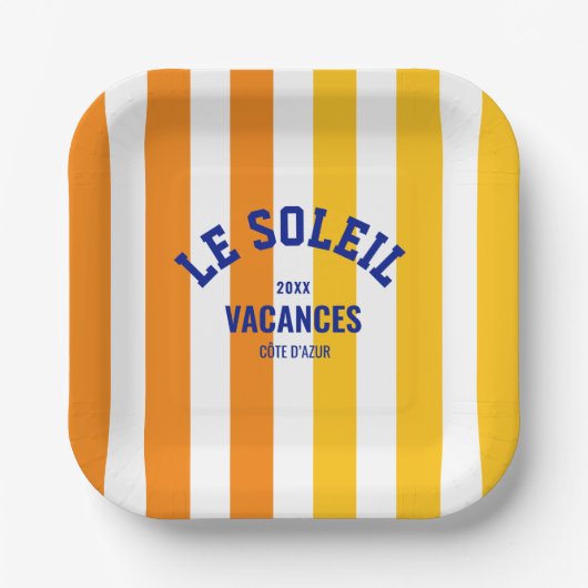 Le Soleil Vacances Côte d'Azur Cabana Stripe Papieren Bordje (Voorkant)