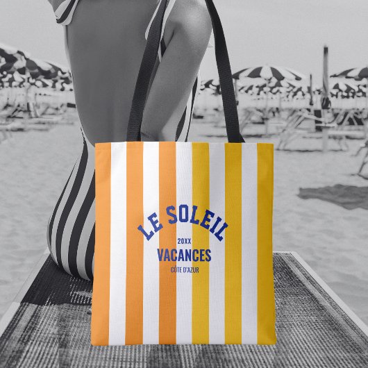 Le Soleil Vacances Côte d'Azur Cabana Stripe Tote Bag