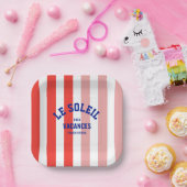 Le Soleil Vacances Franse Rivièra Cabana Stripe Papieren Bordje (Feest)