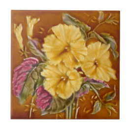 Lea Boulton Yellow Floral Repro Faux Relief 1890 Tegeltje