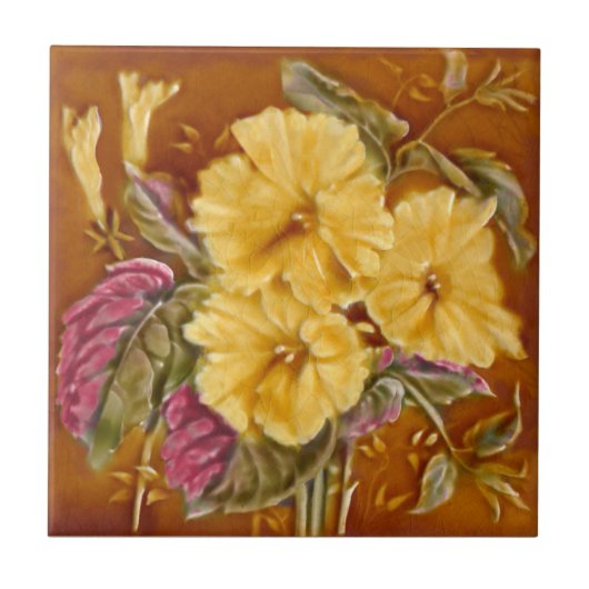 Lea Boulton Yellow Floral Repro Faux Relief 1890 Tegeltje (Voorkant)