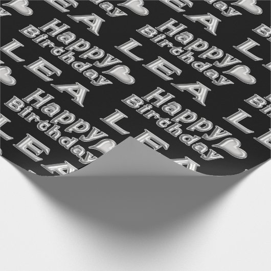 Lea Happy Birthday silver black Geschenkpapier Cadeaupapier (Hoek)