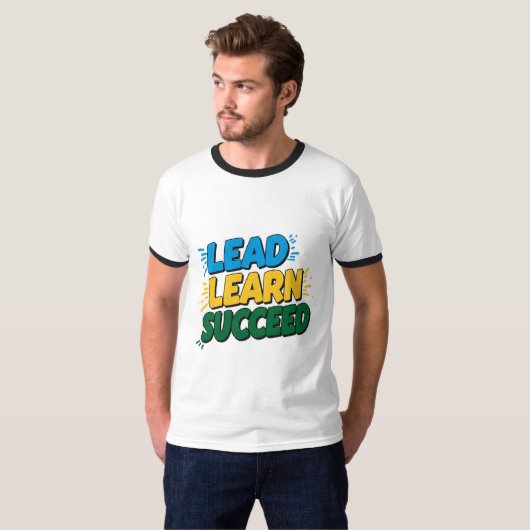 "LEAD LEARN SUCCES Slogan T-shirt voor mannen" "In (Voorkant volledig)