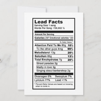 Lead singer "Nutritional Information Label" Kaart