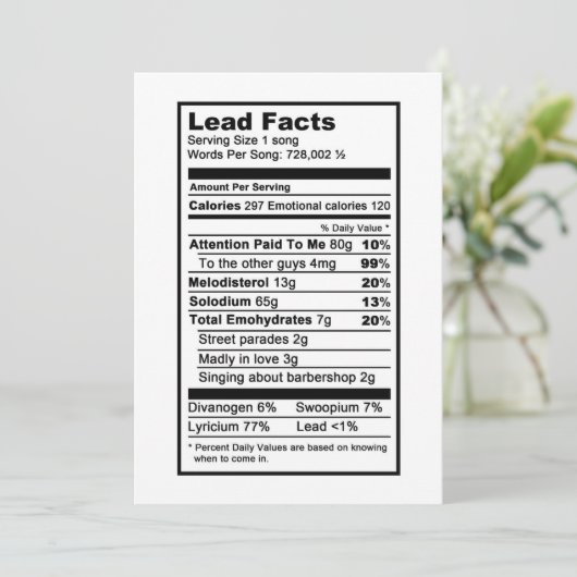 Lead singer "Nutritional Information Label" Kaart (Staand voorkant)