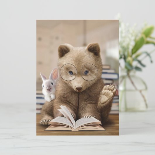 Leader Gift Beer en Rabbit Read Books Bedankkaart (Staand voorkant)