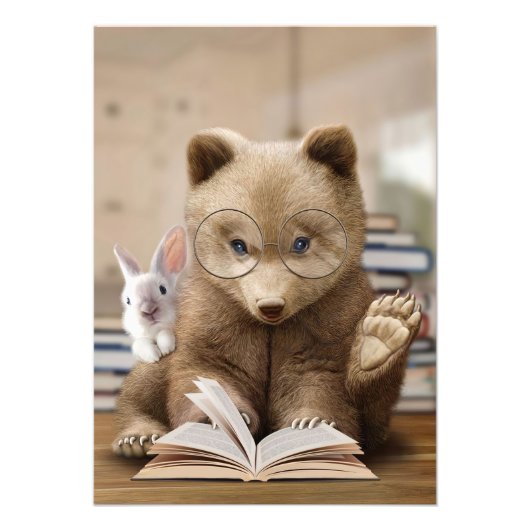 Leader Gift Beer en Rabbit Read Books Foto Afdruk (Voorkant)