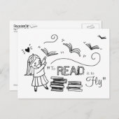 Leader Meisje lezen is naar Briefkaart vliegen (Voorkant / Achterkant)