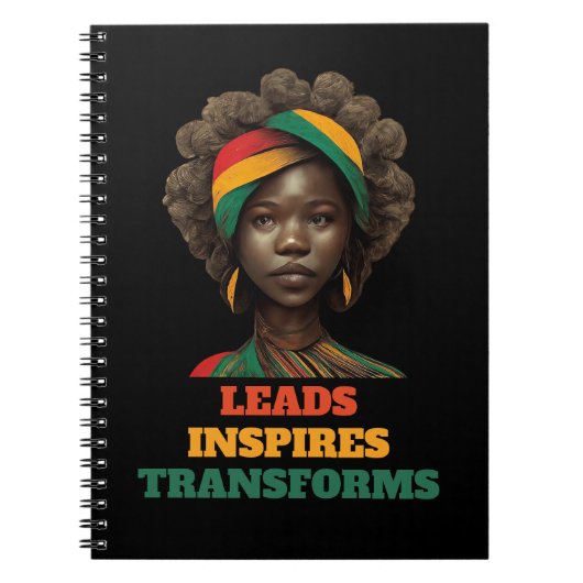 Leads, Inspires, Transforms Black History Month Notitieboek (Voorkant)