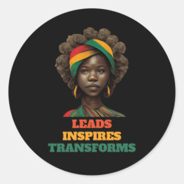 Leads, Inspires, Transforms Black History Month Ronde Sticker