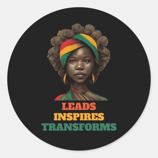Leads, Inspires, Transforms Black History Month Ronde Sticker (Voorkant)