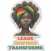 Leads, Inspires, Transforms Black History Month Sticker (Voorkant)