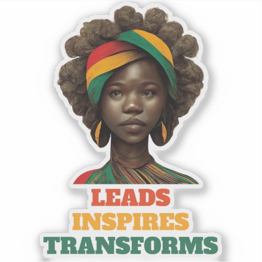 Leads, Inspires, Transforms Black History Month Sticker (Voorkant)