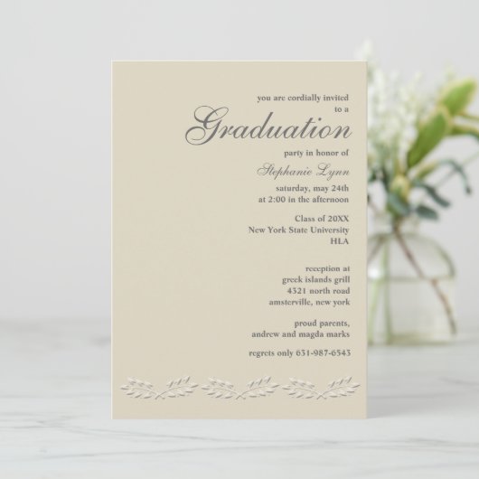 Leaf Accents Afstuderen Invitation Kaart (Staand voorkant)