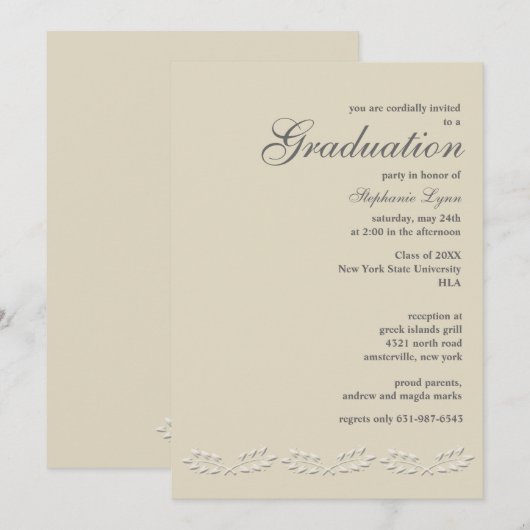 Leaf Accents Afstuderen Invitation Kaart (Voorkant / Achterkant)