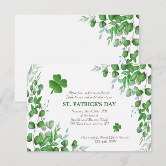 Leaf Accents St. Patrick's Day Invitation Bedankkaart (Voorkant / Achterkant)