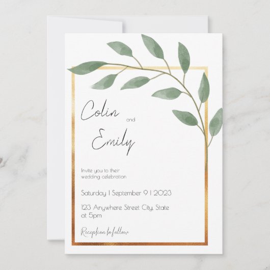 Leaf and Bronze Border, minimalistisch huwelijk Kaart (Voorkant)