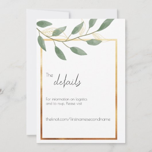 Leaf and Bronze Border, minimalistisch huwelijk Kaart (Achterkant)