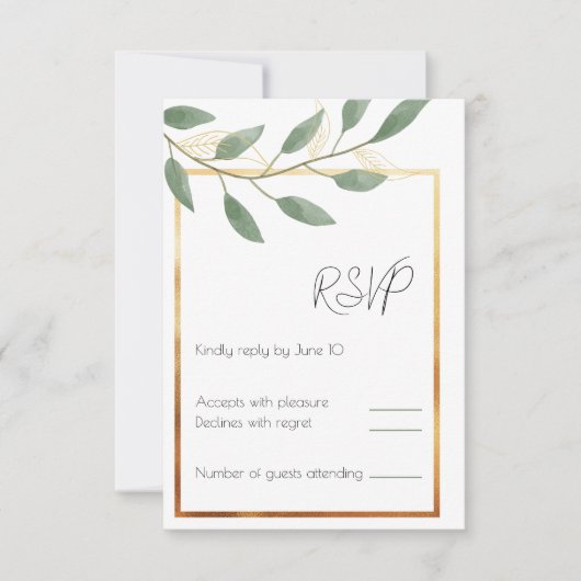 Leaf and Bronze Border, minimalistisch RSVP Kaartje (Voorkant)