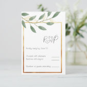 Leaf and Bronze Border, minimalistisch RSVP Kaartje (Staand voorkant)