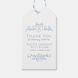 Leaf art hart monogram blauwe bruiloft dank u fav cadeaulabel