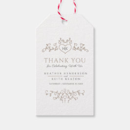 Leaf art hart monogram tan bruiloft dank u cadeaulabel