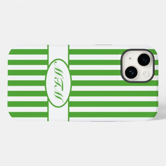 Leaf Autumnal Stripes met monogram Case-Mate iPhone Case (Achterkant (horizontaal))