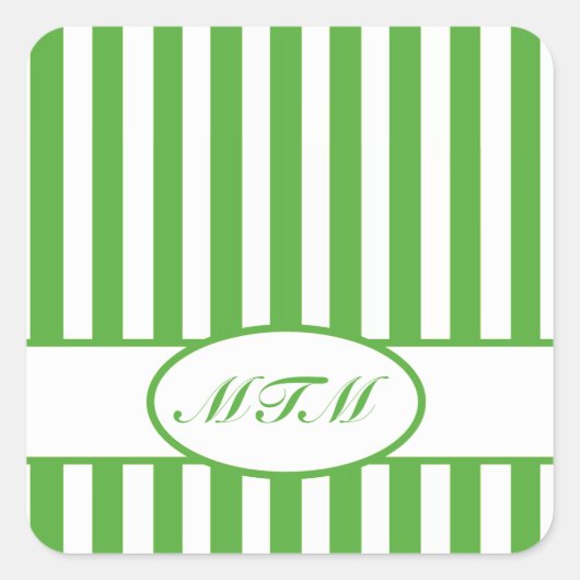 Leaf Autumnal Stripes met monogram Vierkante Sticker (Voorkant)