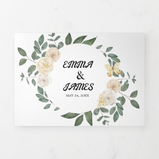 Leaf Back Bruiloft All-In-One Tri-Fold Uitnodiging (Cover)