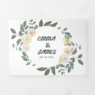 Leaf Back Wedding All-in-One Drievoudige Uitnodigi Drieluik Wenskaart