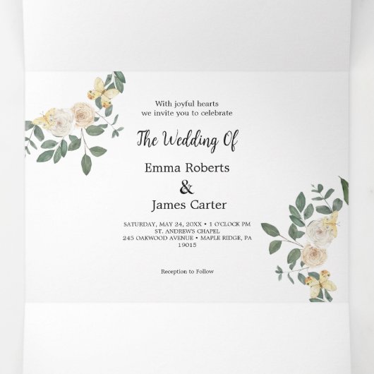 Leaf Back Wedding All-in-One Drievoudige Uitnodigi Drieluik Wenskaart (Binnenkant midden)