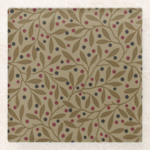Leaf Berry Classic Kleurrijke  Patroon Art Glazen Onderzetter