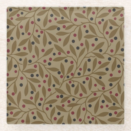 Leaf Berry Classic Kleurrijke  Patroon Art Glazen Onderzetter (Voorkant)