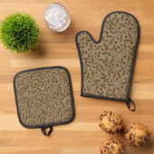 Leaf Berry Classic Kleurrijke Patroon Art Ovenwant & Pannenlap Set (Top down)