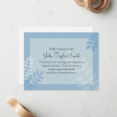 Leaf Blue Funeral Note Card Flat Bereavement Note Notitiekaartje (Voorkant / Achterkant in situ)