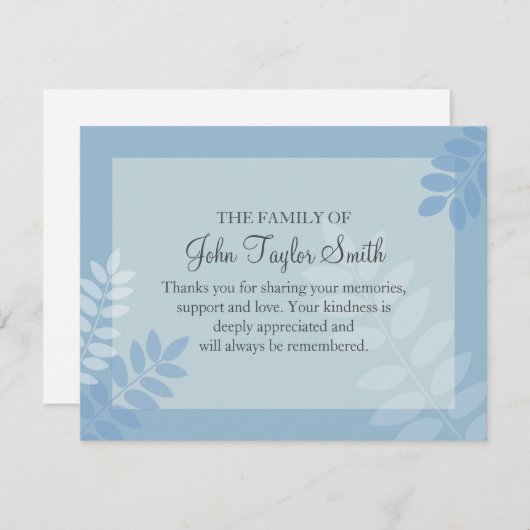 Leaf Blue Funeral Note Card Flat Bereavement Note Notitiekaartje (Voorkant / Achterkant)