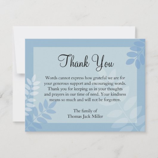 Leaf Blue Funeral Note Card Flat Bereavement Note Notitiekaartje (Voorkant)
