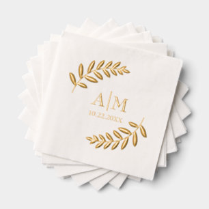 Leaf Botanische Moderne Monogram & Datum Trouwen Folie Servetten