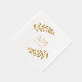 Leaf Botanische Moderne Monogram & Datum Trouwen Folie Servetten (Rechts)