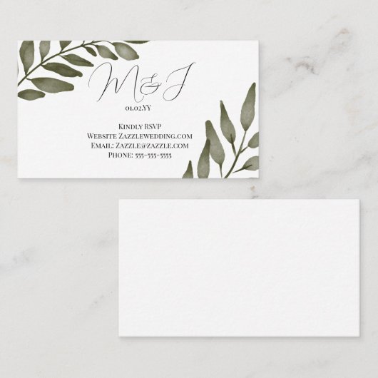 Leaf Branch Greenery Waterverf RSVP Wedding Visitekaartje (Voorkant / Achterkant)
