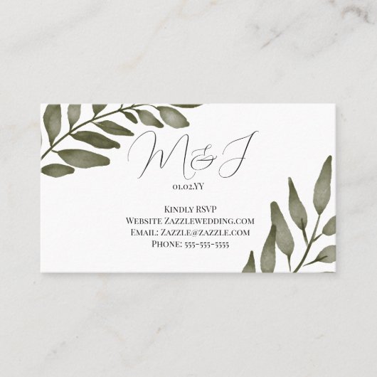 Leaf Branch Greenery Waterverf RSVP Wedding Visitekaartje (Voorkant)