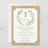 Leaf Burlap Green Baptism Christening Natural Kaart (Voorkant)