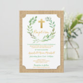 Leaf Burlap Green Baptism Christening Natural Kaart (Staand voorkant)